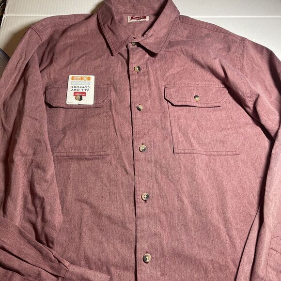WRANGLER Plain‎ Shirt Maroon Long Sleeve Mens XL Button Up Cotton Stretch Blend - Picture 1 of 5